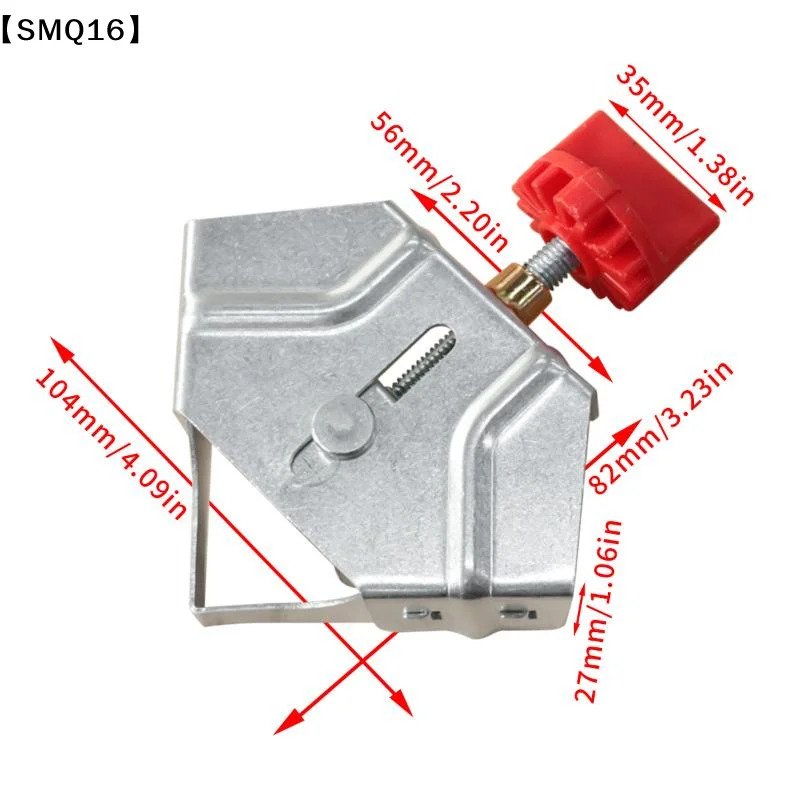 Vue du serre-joint d’angle droit avec repères de dimensions sur l’image